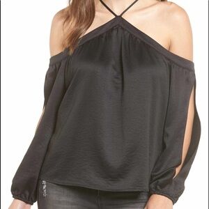 NEW! Love, Fire Split Sleeve Cold Shoulder Top Size Small Black